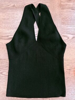 NEW- Banana Republic Linen-Blend Black Ribbed Cross-Back Halter Camisole